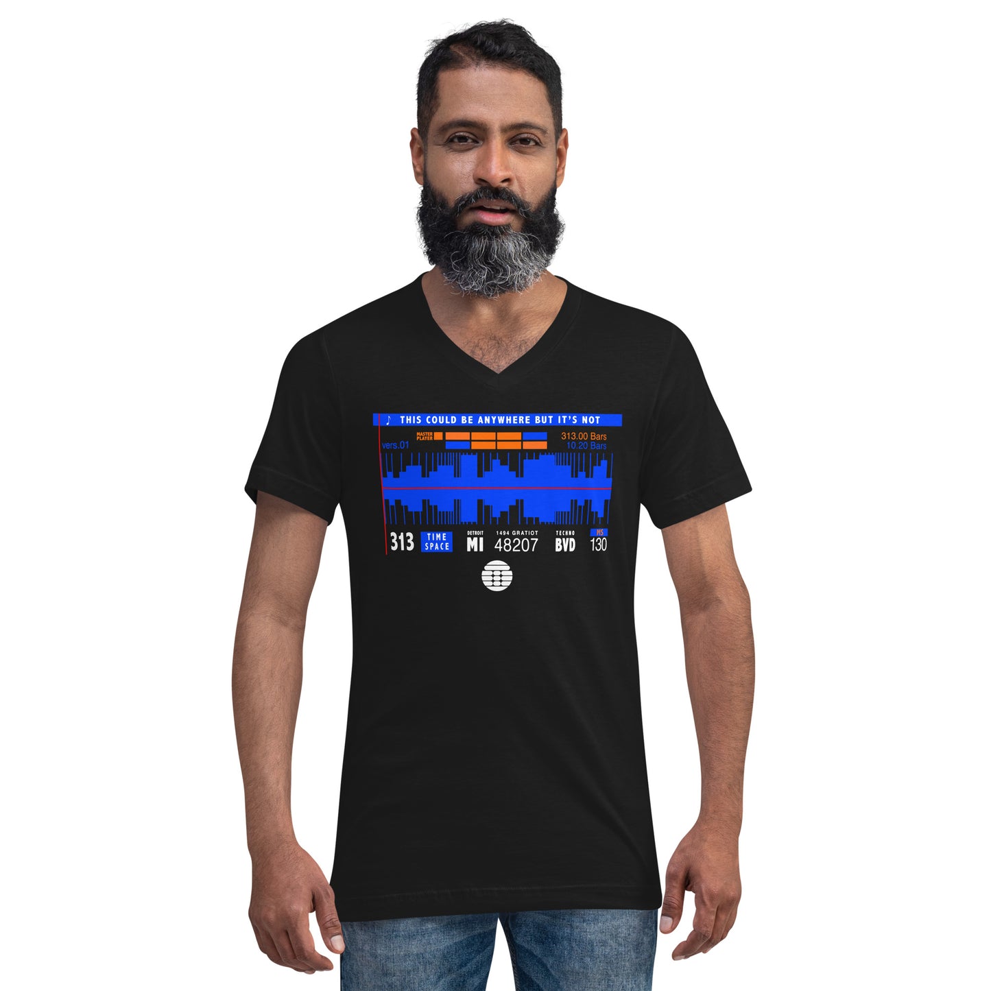 DERRICK MAY / This Could be Anywhere But It's Not Unisex Short Sleeve V-Neck T-Shirt